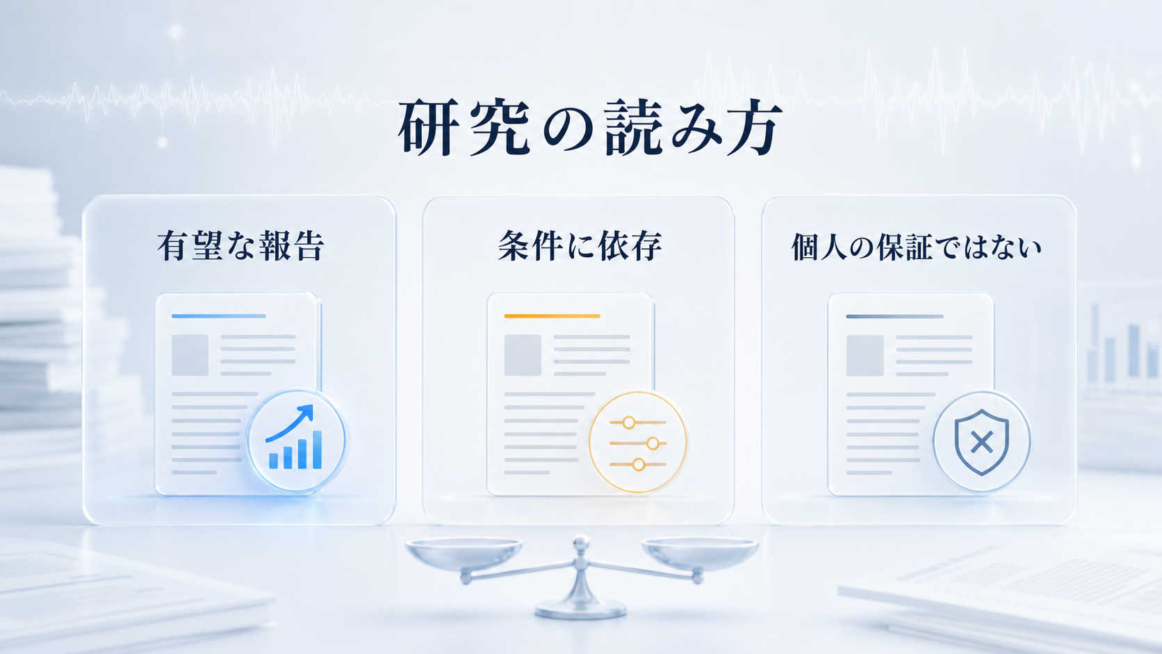 MILD研究には有望な報告があるが、条件に依存し個人の保証ではないと示す図解