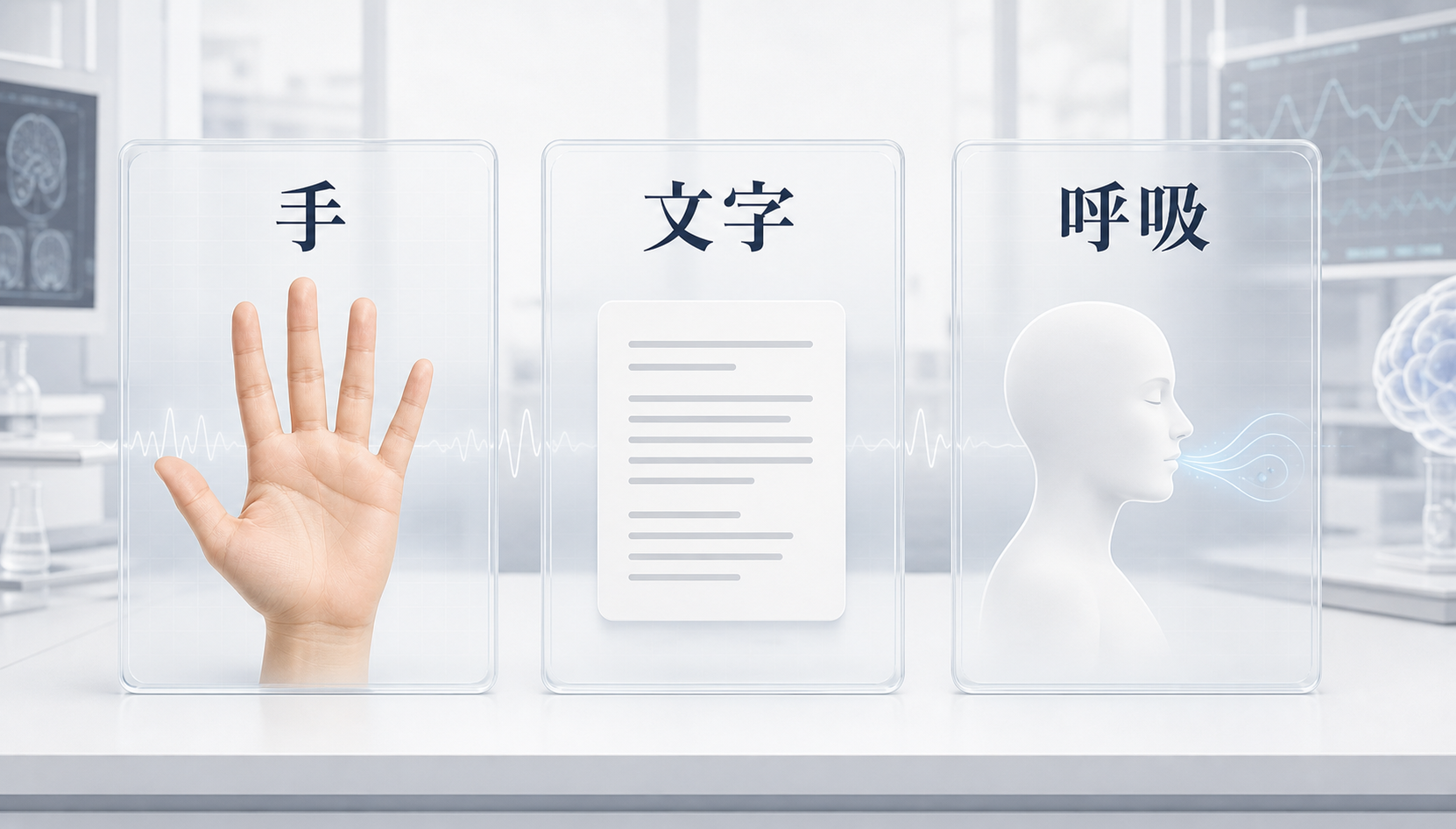 手、文字、呼吸の3つのリアリティチェック例を並べた図解